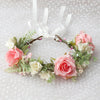 Couronne fleurs roses synthetique