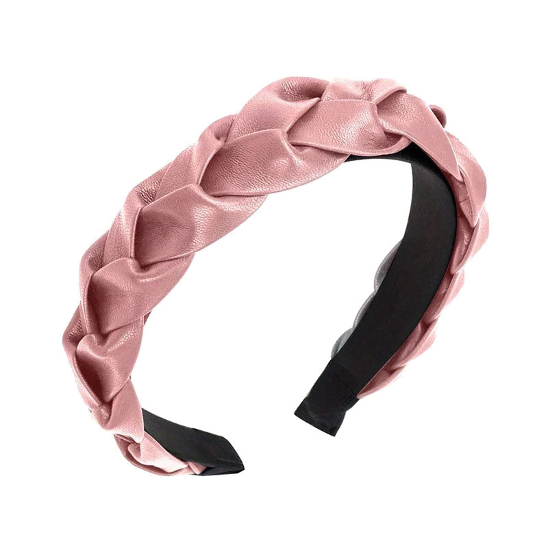 Serre tête tresse en cuir rose