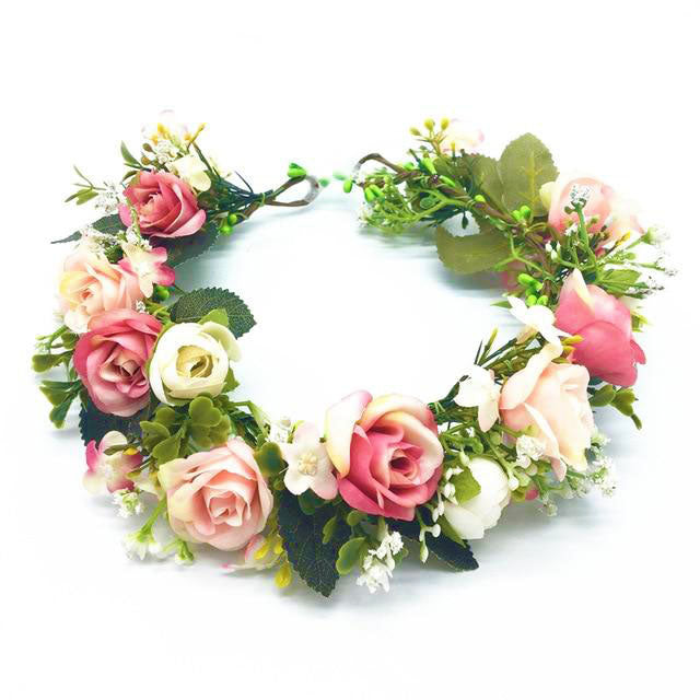 Ever Fairy® Couronne de fleurs pour femme et fille - Guirlande florale -  Bandeau pour mariage, beige, taille unique